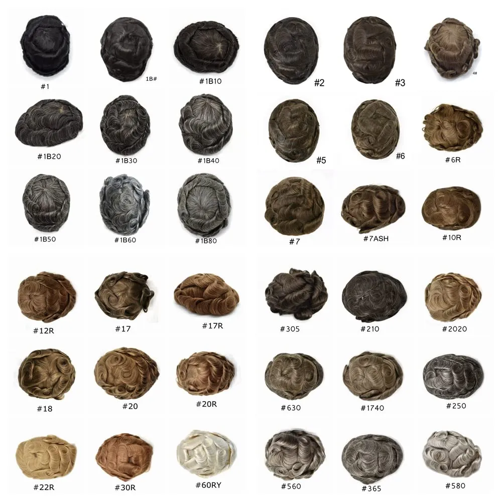 Mens Toupee with Human Hair 0.06-0.08mm Natural Thin Skin Base Size 8x10 inch Human Hair Pieces Replacement System for Men (8X10" WXL-100%Light Med-Light Density, 1B#-Natural Black)