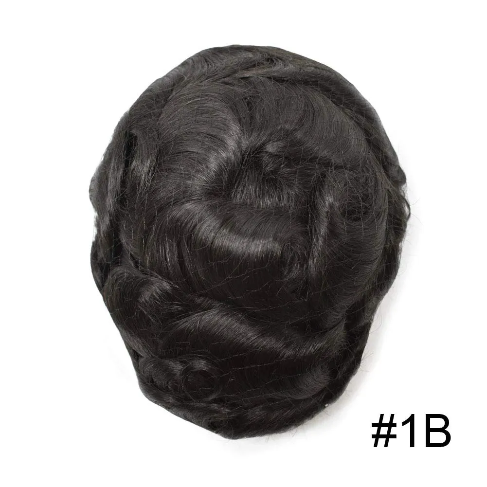 Mens Toupee with Human Hair 0.06-0.08mm Natural Thin Skin Base Size 8x10 inch Human Hair Pieces Replacement System for Men (8X10" WXL-100%Light Med-Light Density, 1B#-Natural Black)