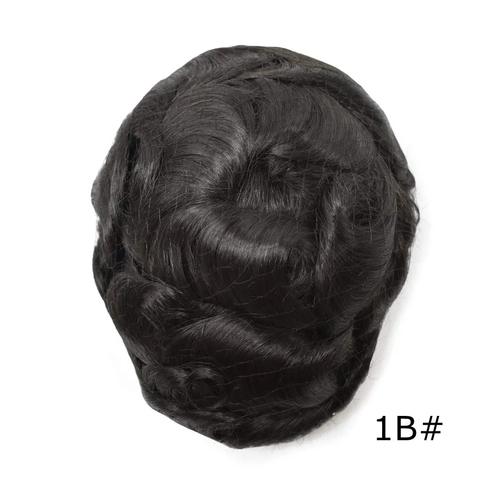 Mens Toupee with Human Hair 0.06-0.08mm Natural Thin Skin Base Size 8x10 inch Human Hair Pieces Replacement System for Men (8X10" WXL-100%Light Med-Light Density, 1B#-Natural Black)
