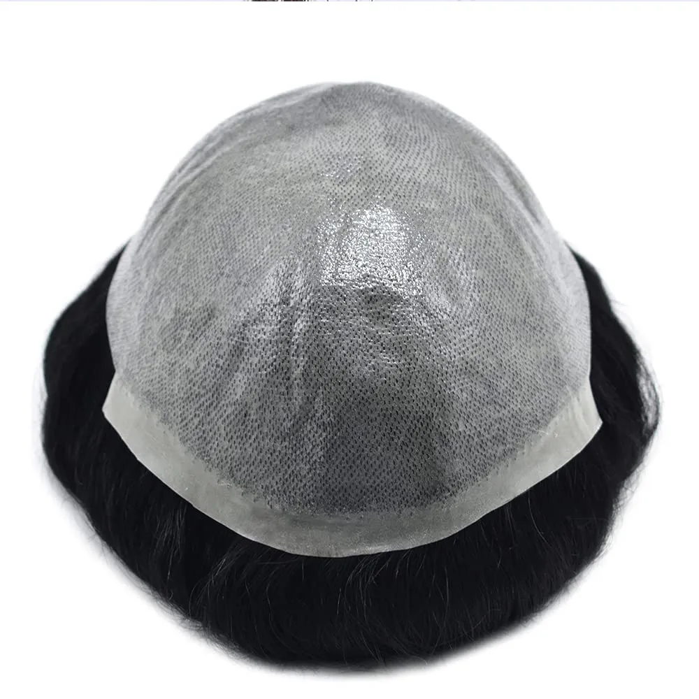 Mens Toupee with Human Hair 0.06-0.08mm Natural Thin Skin Base Size 8x10 inch Human Hair Pieces Replacement System for Men (8X10" WXL-100%Light Med-Light Density, 1B#-Natural Black)