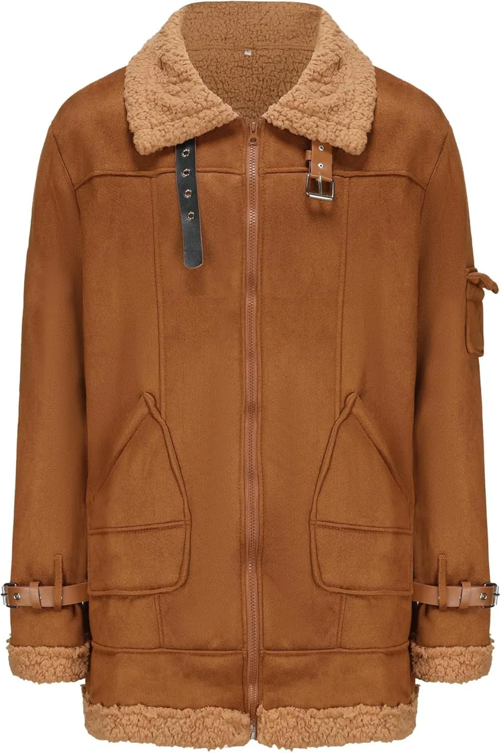 Men'S Vintage Suede Jacket Plush Collar Coats Faux Leather Jacket Men Zip Up Motorcycle Jacket Coats Retro Tops
