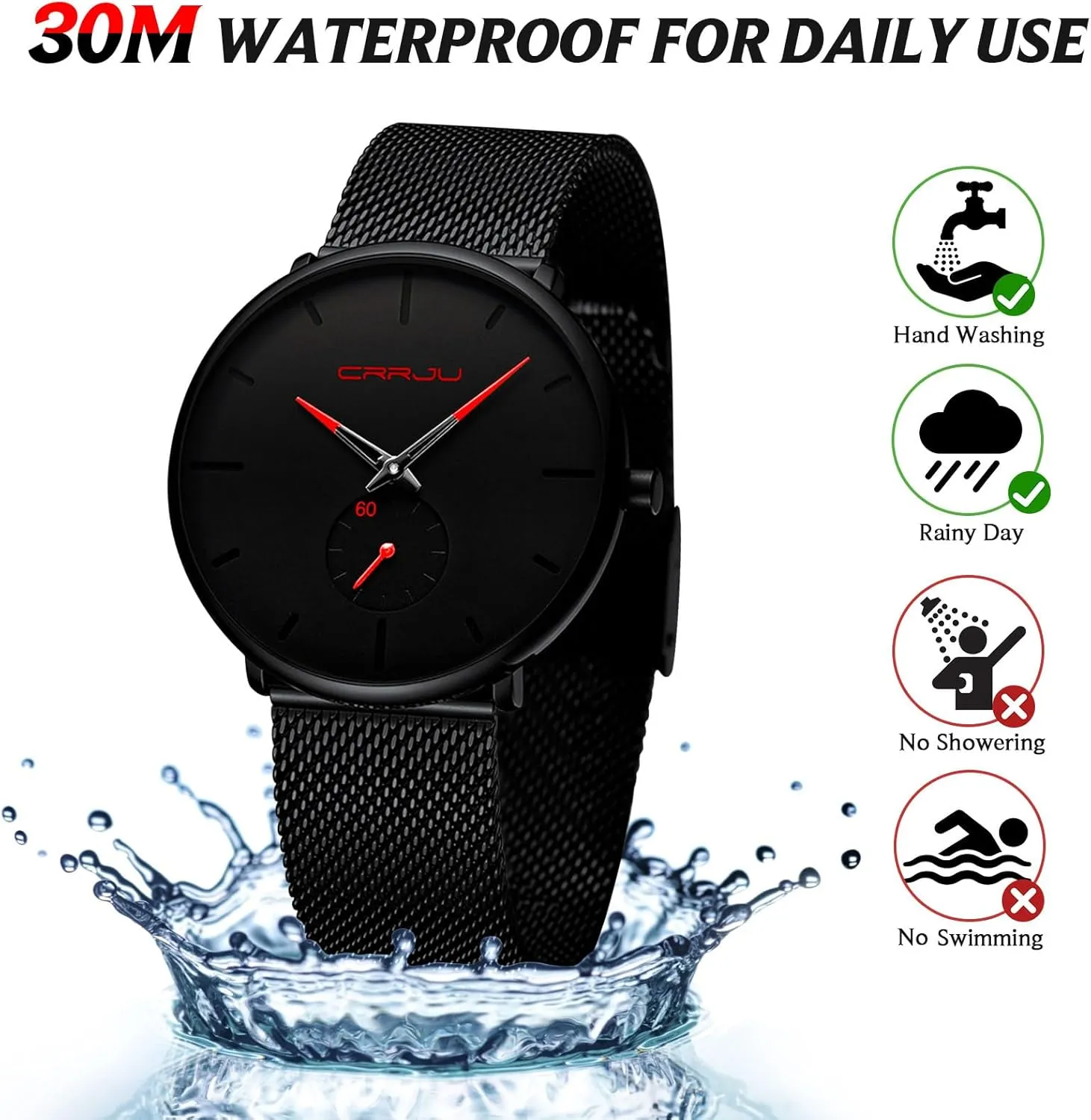 Mens Watches Ultra-Thin Minimalist Waterproof - Fashion Wrist Watch for Men Unisex Dress with Stainless Steel Mesh Band