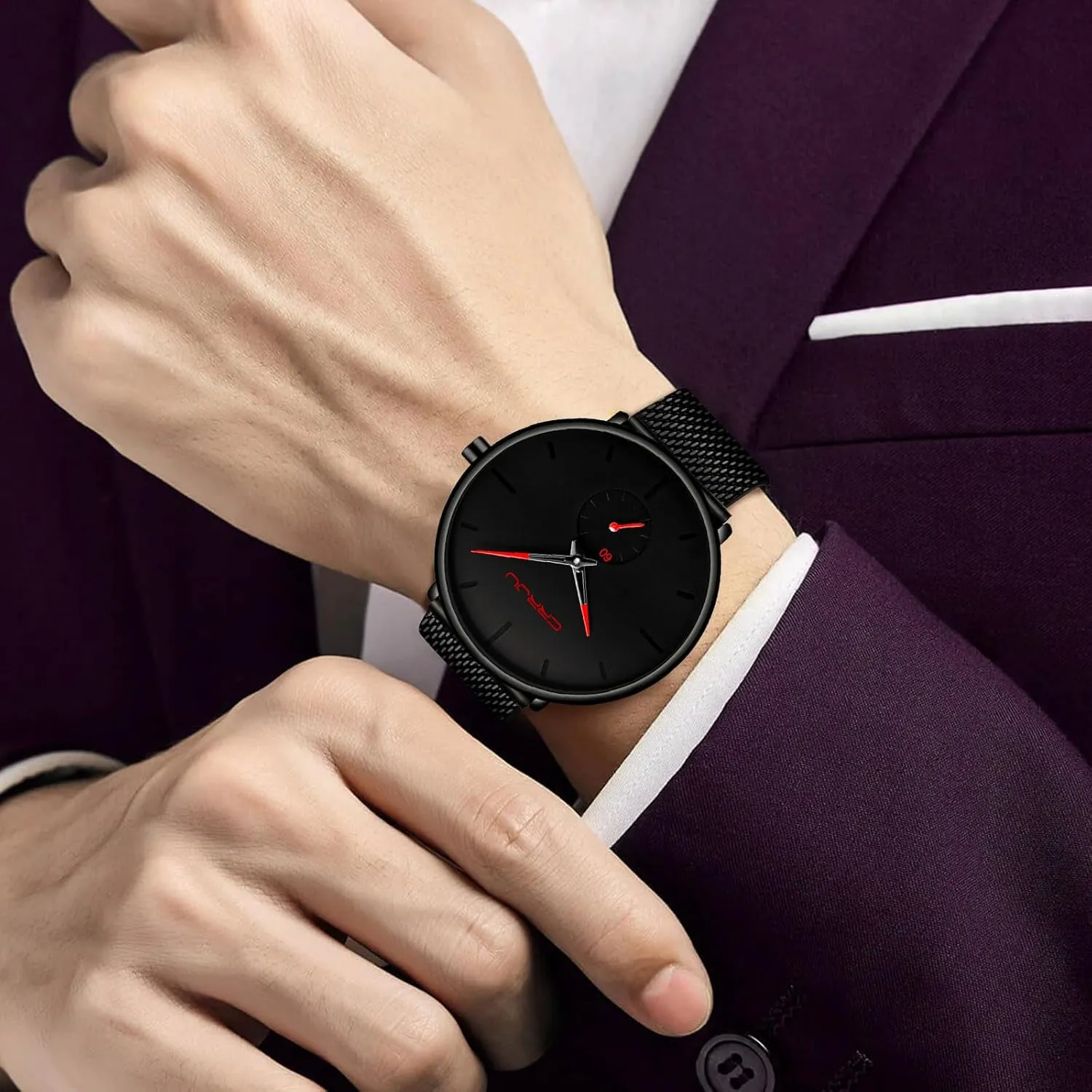 Mens Watches Ultra-Thin Minimalist Waterproof - Fashion Wrist Watch for Men Unisex Dress with Stainless Steel Mesh Band