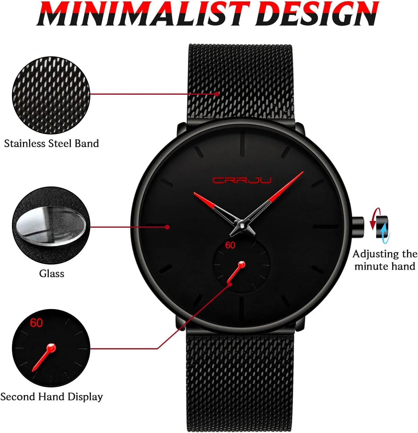 Mens Watches Ultra-Thin Minimalist Waterproof - Fashion Wrist Watch for Men Unisex Dress with Stainless Steel Mesh Band