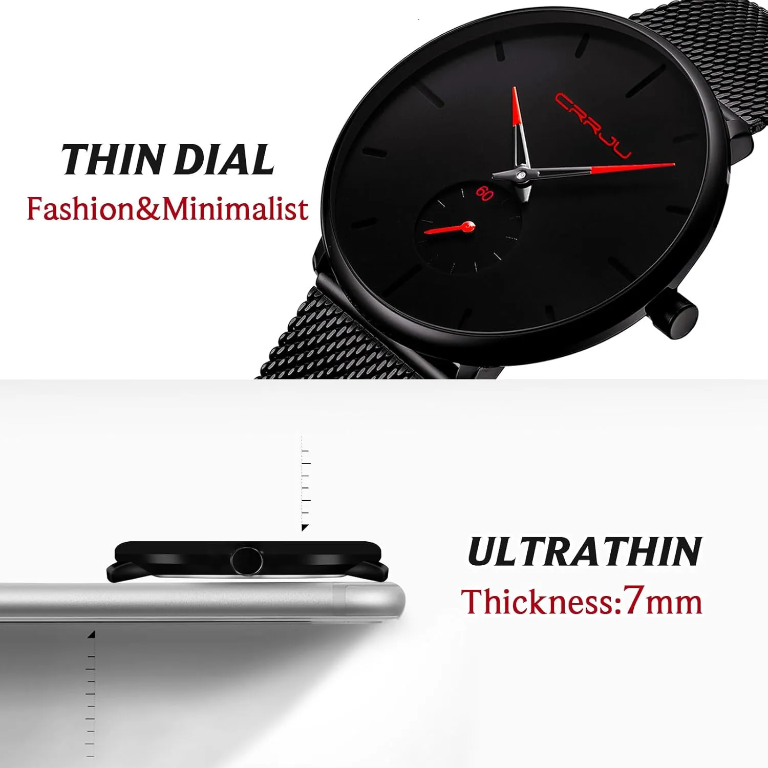 Mens Watches Ultra-Thin Minimalist Waterproof - Fashion Wrist Watch for Men Unisex Dress with Stainless Steel Mesh Band