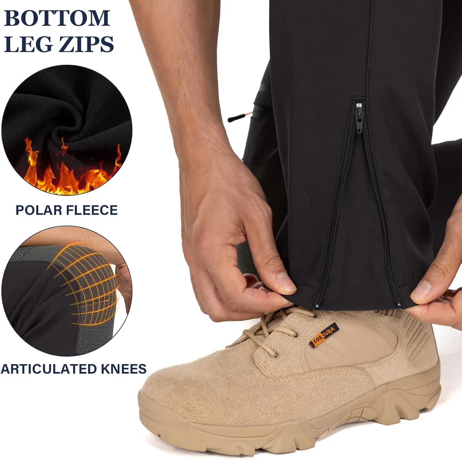 Mens Waterproof Hiking Pants,Snow Ski Fleece Lined Insulated Pants Soft Shell Winter Pants Camping Fishing Work Outdoor