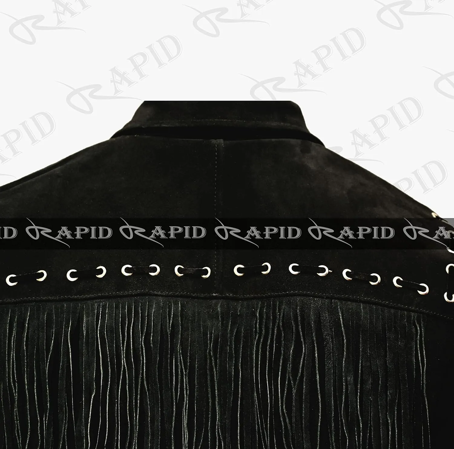 Men's Western Cowboy Leather Jacket Suede and Fringe Zipper Closure -Black