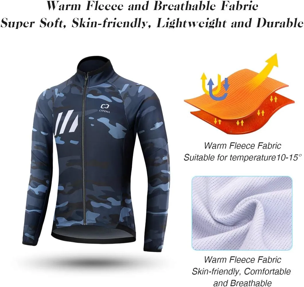 Men's Winter Cycling Jacket Windproof Waterproof Softshell Thermal Fleece Breathable Bike Jersey for Outdoors, Cycling