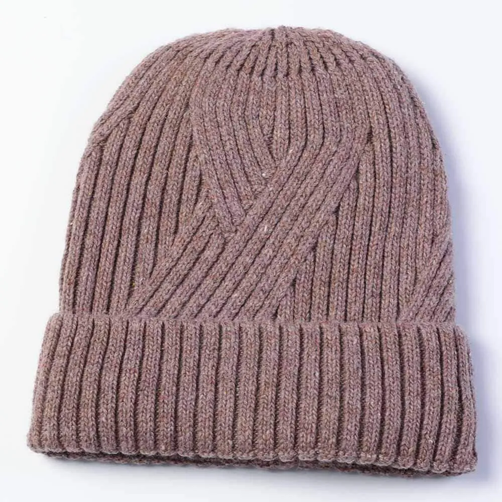 Mens Winter Knit Twill Beanie Hat Fleece Lined Ear Warmer Roll up Edge Skullcap