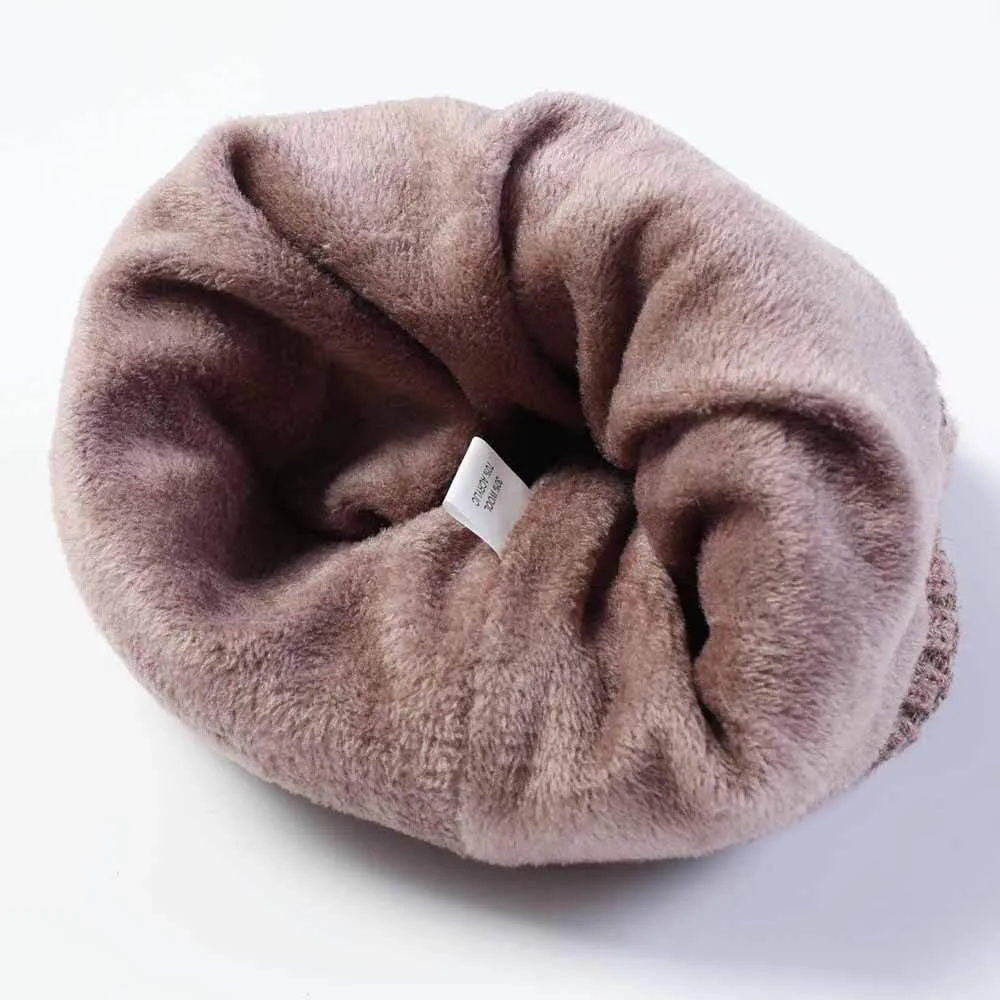 Mens Winter Knit Twill Beanie Hat Fleece Lined Ear Warmer Roll up Edge Skullcap