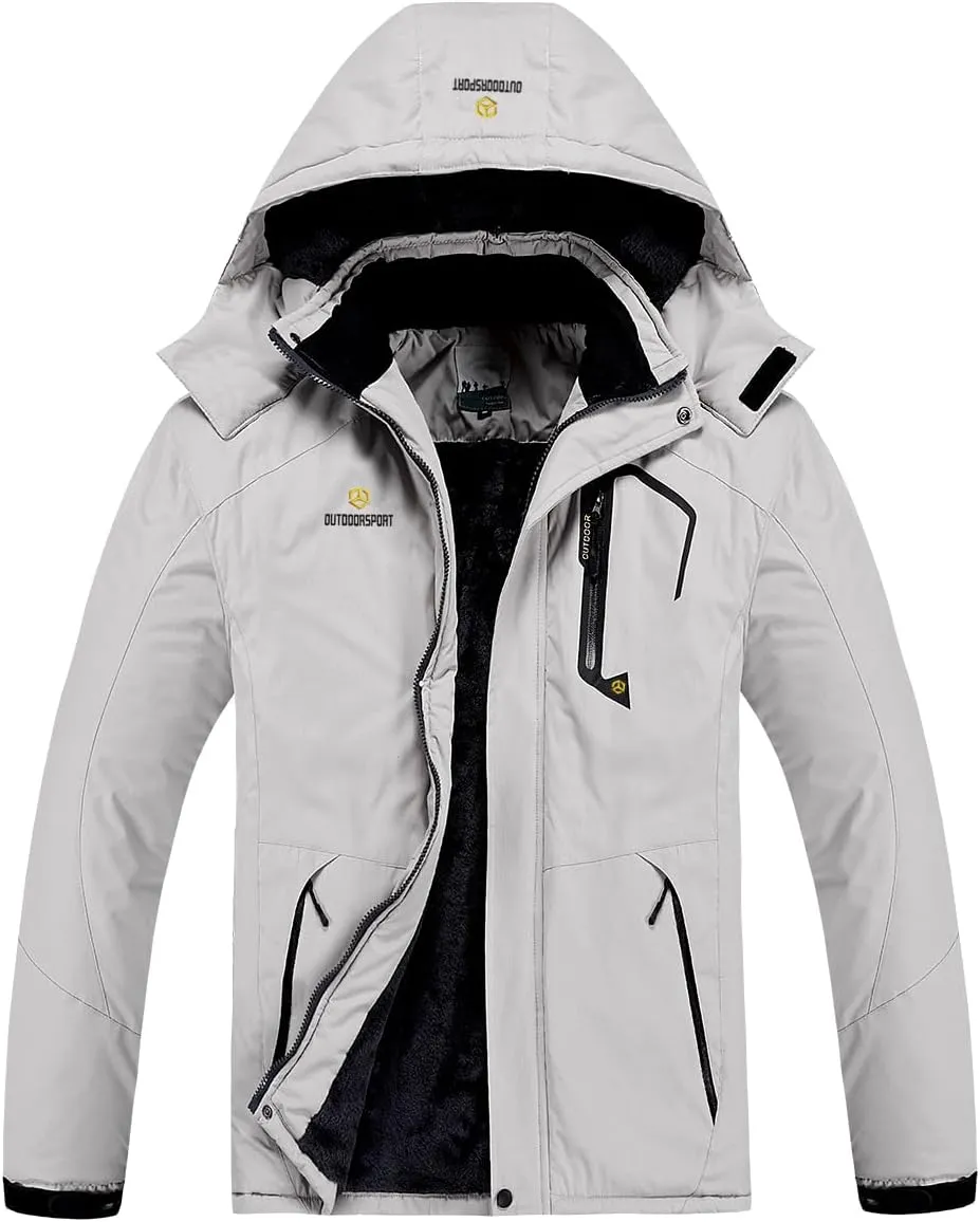 Men's Winter Ski Jacket Warm Fleece Waterproof Outdoor Mountain Hiking Windbreaker Hooded Snow Rain Coat