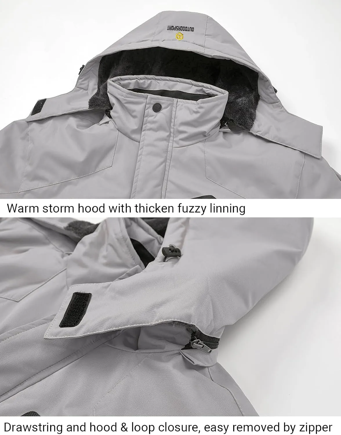 Men's Winter Ski Jacket Warm Fleece Waterproof Outdoor Mountain Hiking Windbreaker Hooded Snow Rain Coat