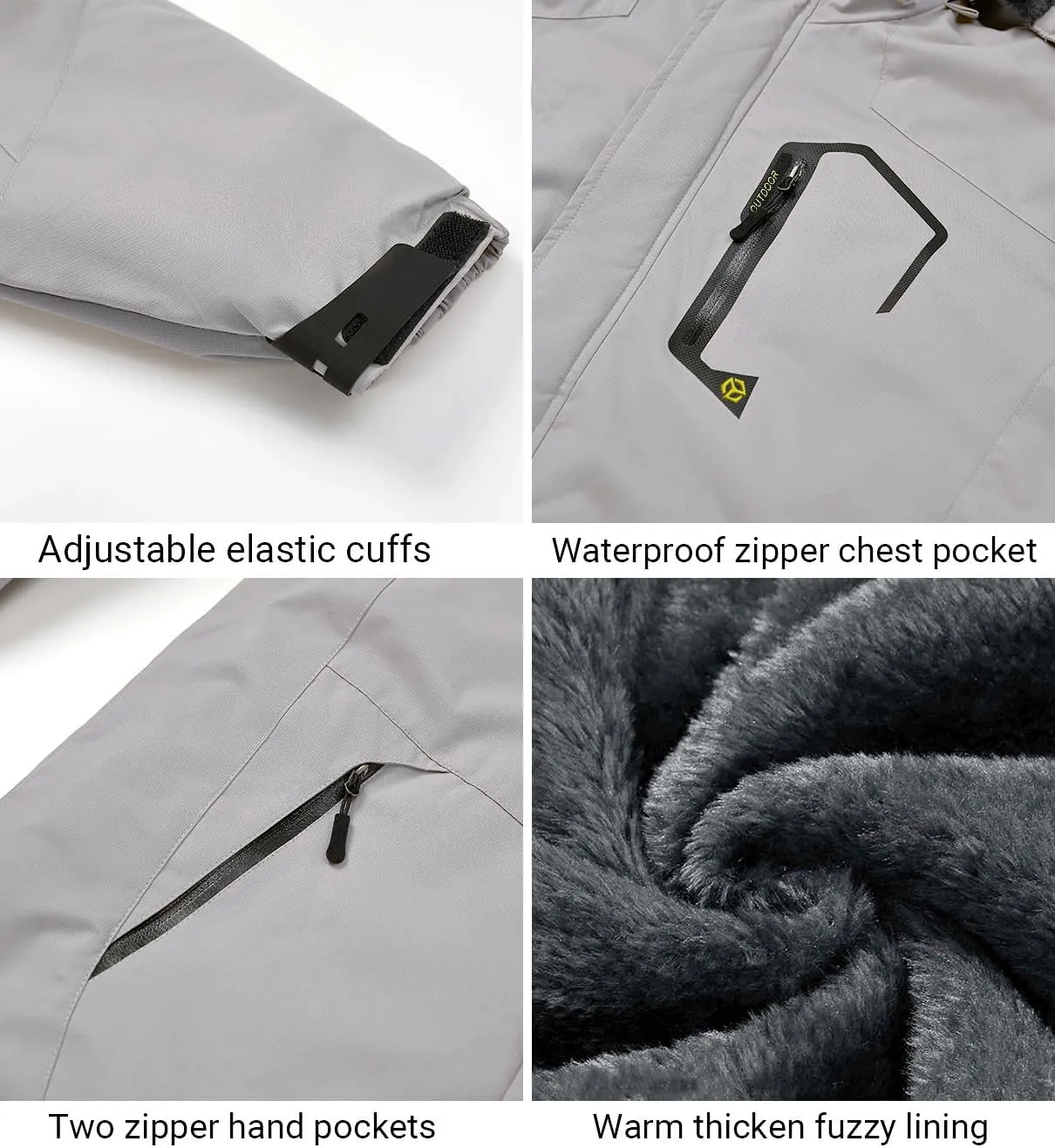 Men's Winter Ski Jacket Warm Fleece Waterproof Outdoor Mountain Hiking Windbreaker Hooded Snow Rain Coat