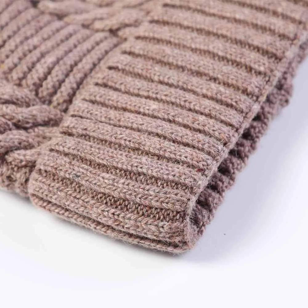 Mens Winter Twist Knit Beanie Hat Fleece Lined Ear Warmer Roll up Edge Skullcap