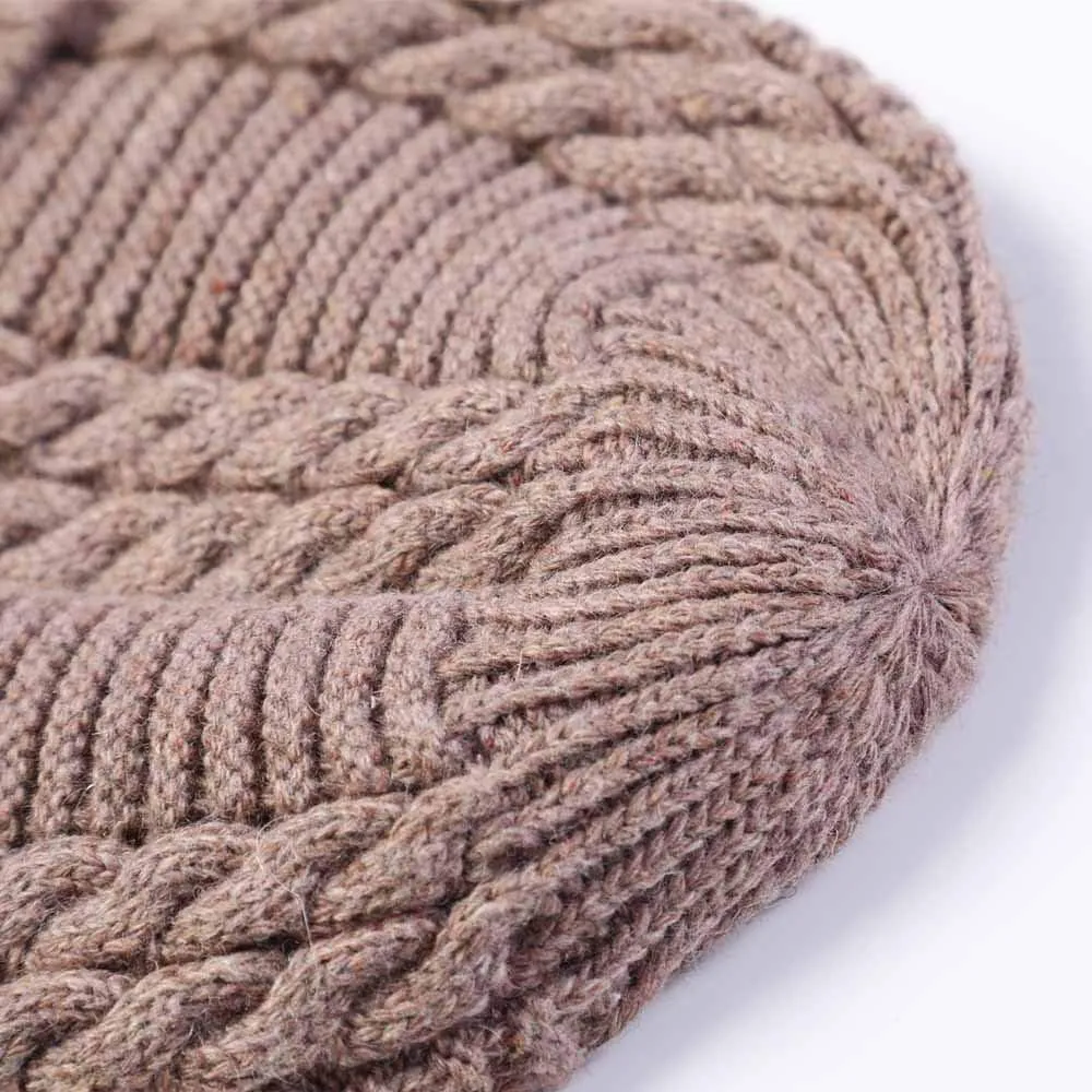 Mens Winter Twist Knit Beanie Hat Fleece Lined Ear Warmer Roll up Edge Skullcap