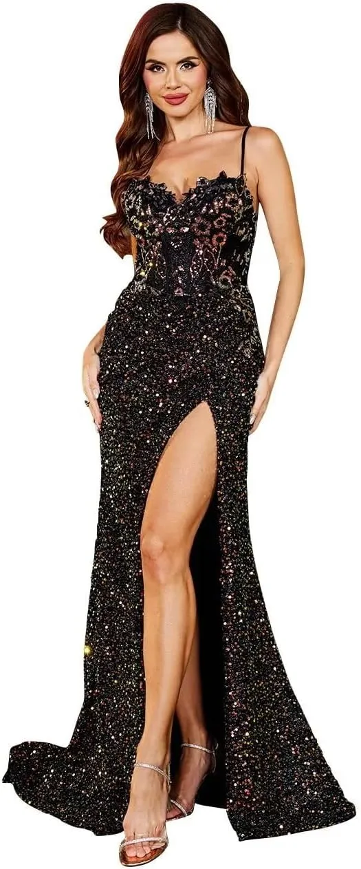 Mermaid Evening Gowns for Women Formal Sequin Prom Dresses with Slit Beaded Sparkly Homecoming Dresses Long 2025
