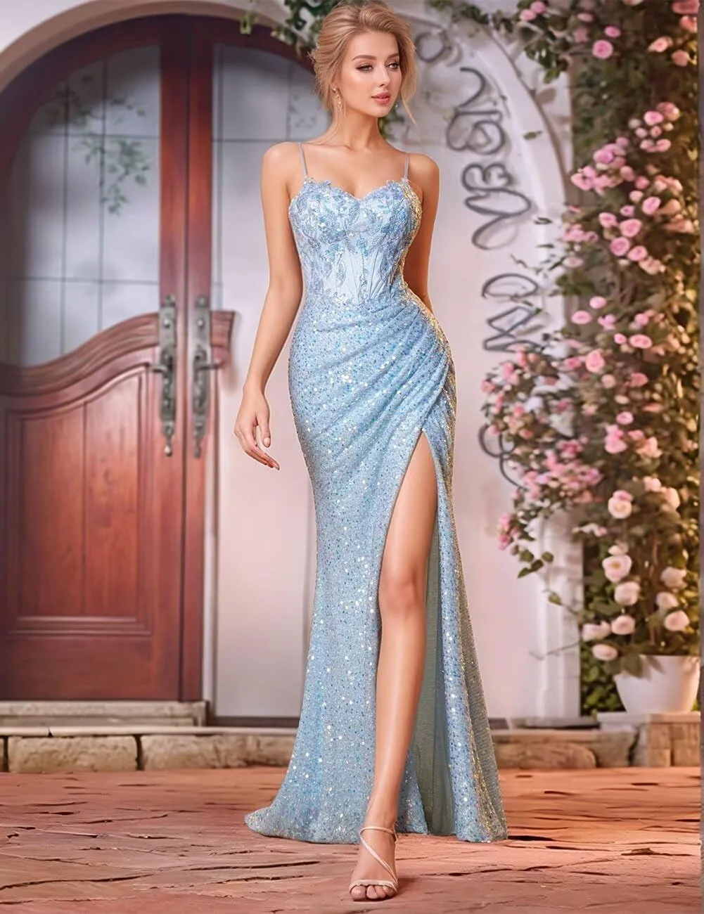 Mermaid Evening Gowns for Women Formal Sequin Prom Dresses with Slit Beaded Sparkly Homecoming Dresses Long 2025
