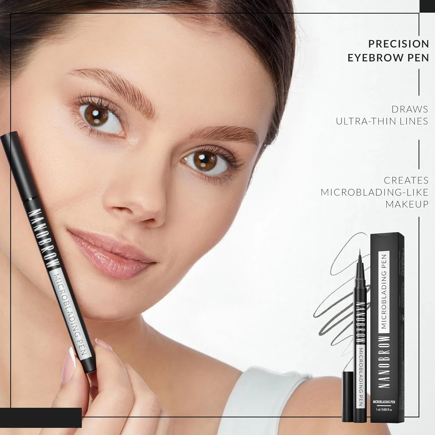 Microblading Pen Espresso - Enhancing, Thickening, Eyebrow Filling. Brow pen with ultra-thin tip