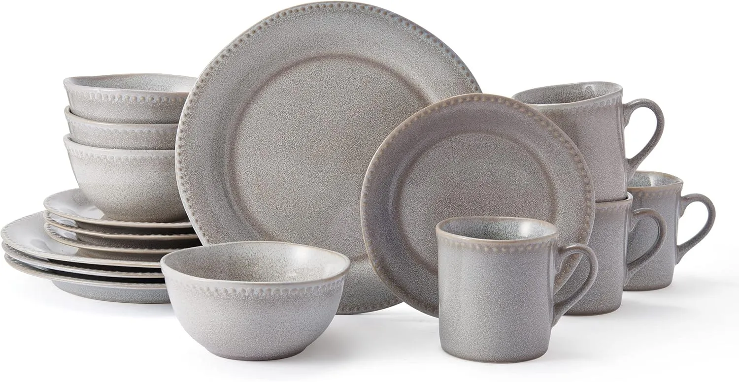 Mikasa Ellie Grey 16 Piece Dinnerware Set, Service For 4, Gray