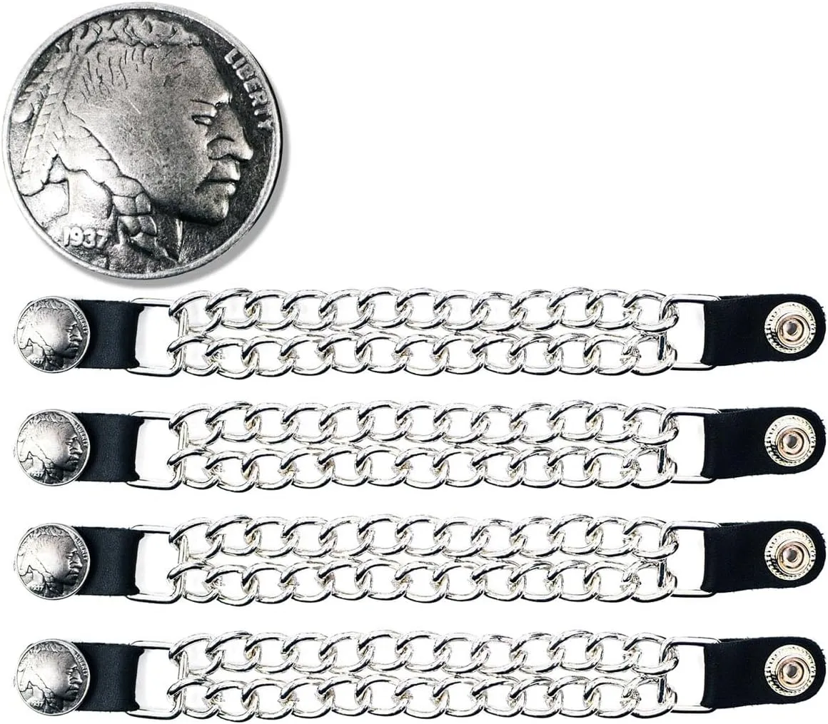 Milwaukee Leather Indian Head Medallion Vest Extender - Double Chrome Chains Genuine Leather 8.5" Extension 4-PCS MLA6044SET - 6 Inch