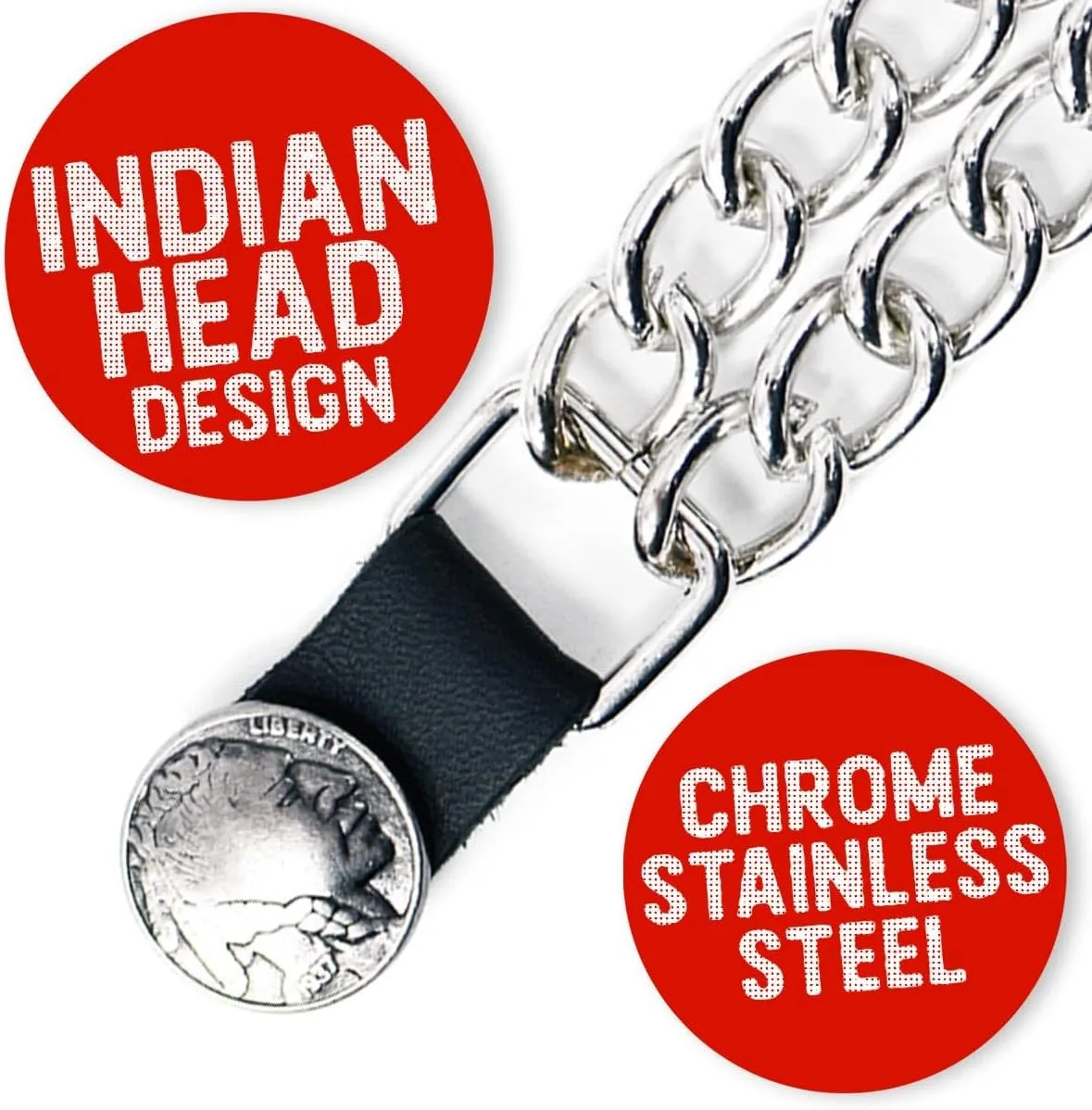 Milwaukee Leather Indian Head Medallion Vest Extender - Double Chrome Chains Genuine Leather 8.5" Extension 4-PCS MLA6044SET - 6 Inch