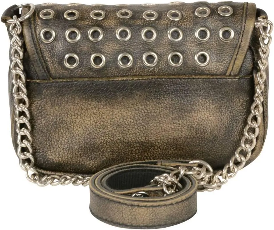 Milwaukee Leather MP8830 Ladies Distress Brown Leather Chain Strap Shoulder Bag