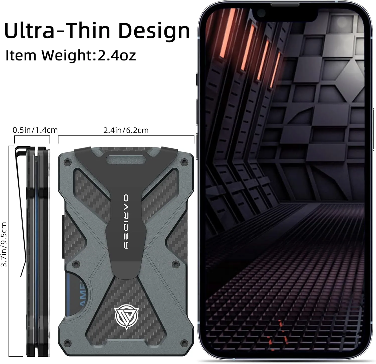 Minimalist Wallet for Men- Slim Aluminum Metal Money Clip Wallet with Clear ID Card Holder, Carbon Fiber Wallet, RFID Blocking,Holds up 15 Cards with Cash Clip,Ultra-Thin Tactical Wallet - Dark Grey