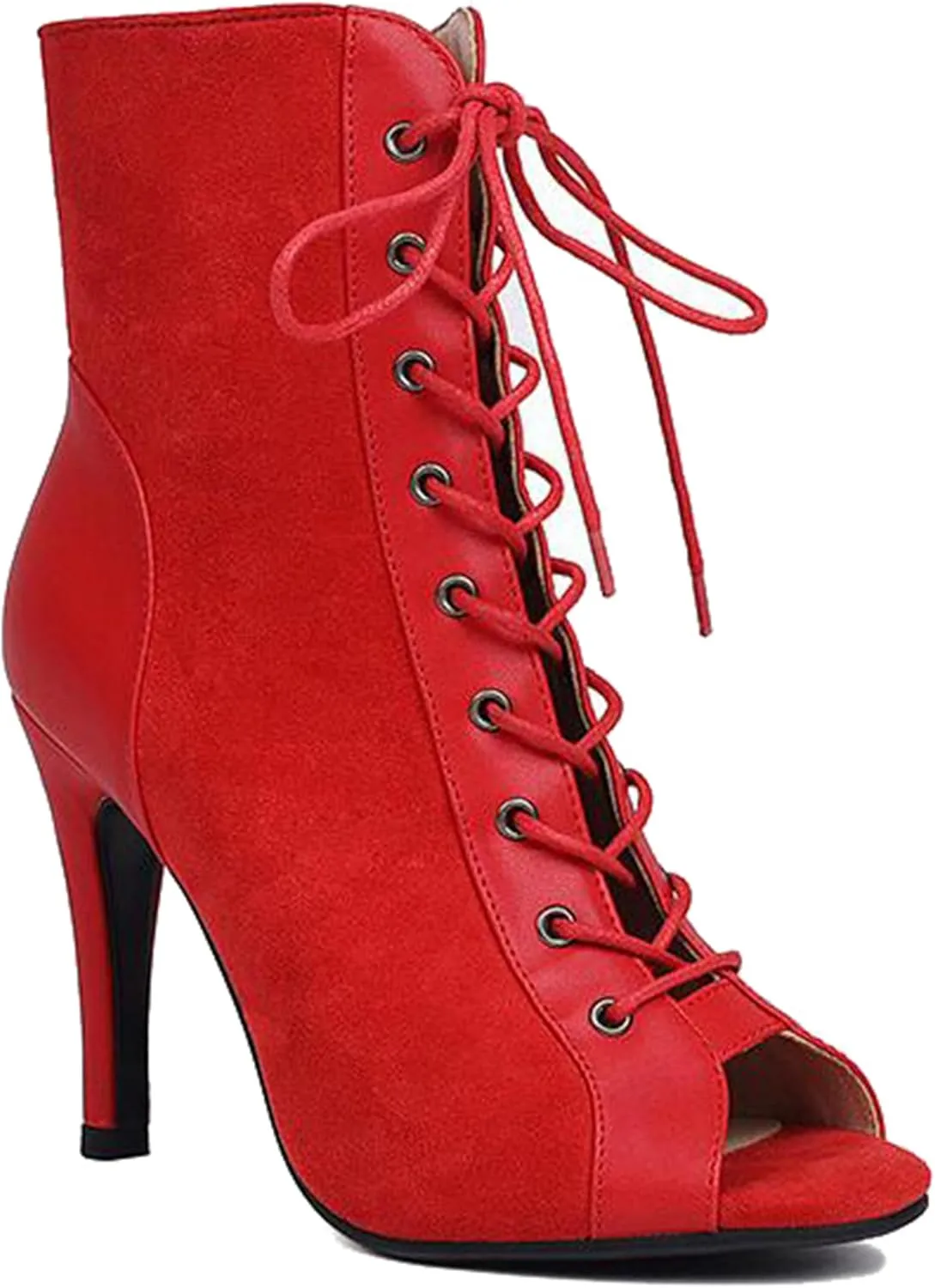 Minishion Womens Dancing Heels Booties Lace-up Open Toe Sexy Dressy Ankle Boots Z012