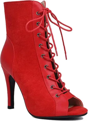 Minishion Womens Dancing Heels Booties Lace-up Open Toe Sexy Dressy Ankle Boots Z012