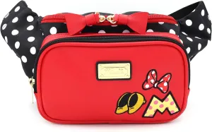 Minnie Ribbon Travel Bow Fanny Pack Crossbody Chest Waist Bum Sling Hip Belt Weekender Bag Cute Mouse Ear Faux Leather Purse Accessories Gift for Women Adult, Officially Licensed (Large)