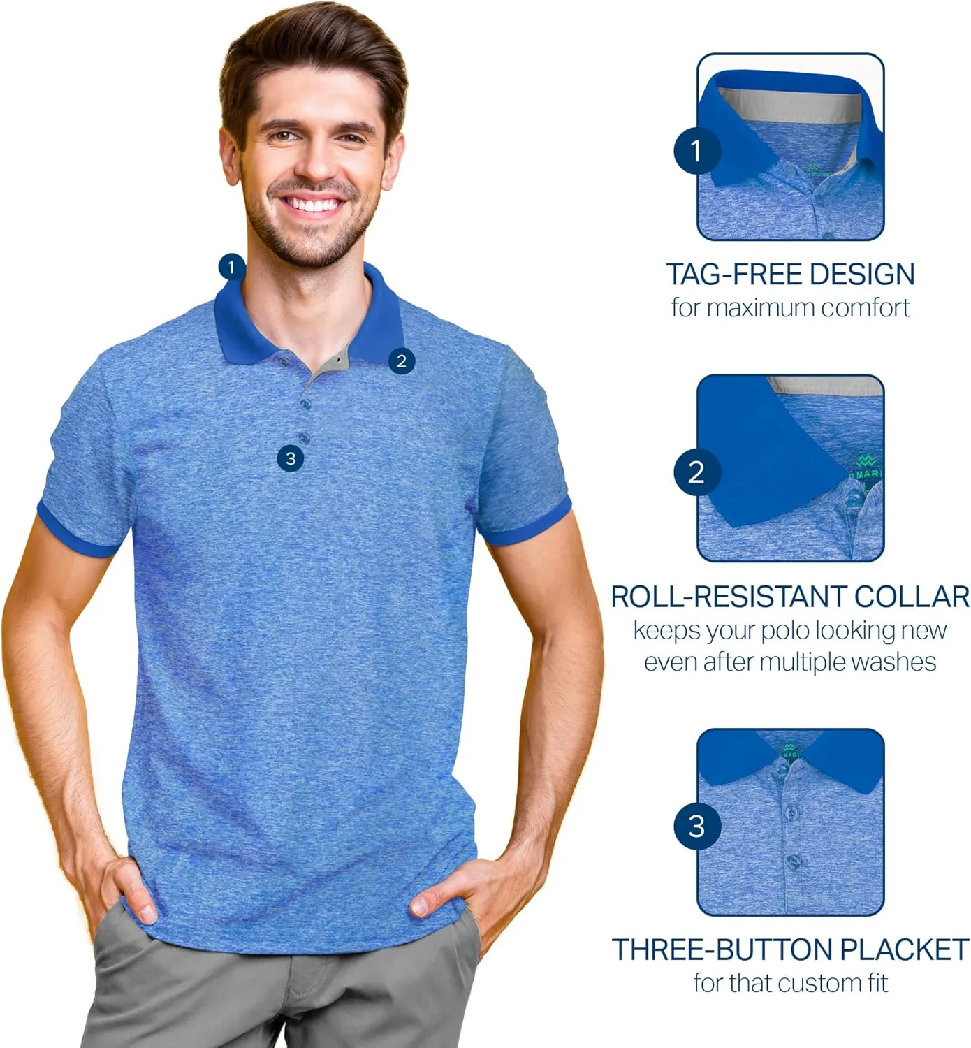 Mio Marino Golf Polo Shirts for Men - Dry Fit - Ultra-Thin Breathable Fabric