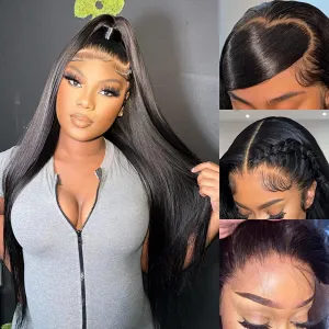 Miss Flower 250 Density Ultra-thin Invisible SKINLIKE HD Lace Front Wigs Human Hair 26Inch 280g Large Lace Space 13x4 Straight Full Frontal Wigs Virgin Human Hair Pre Plucked For Black Women