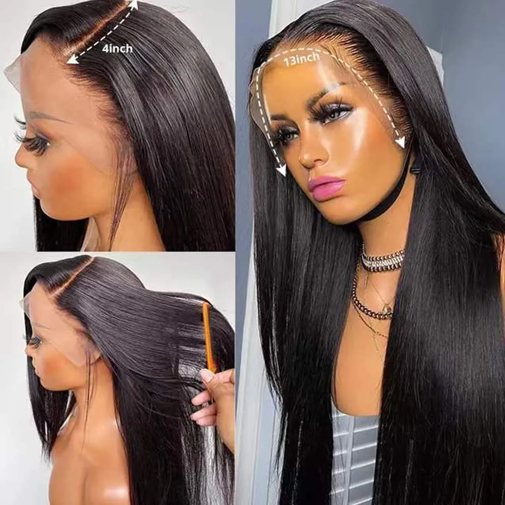Miss Flower 250 Density Ultra-thin Invisible SKINLIKE HD Lace Front Wigs Human Hair 26Inch 280g Large Lace Space 13x4 Straight Full Frontal Wigs Virgin Human Hair Pre Plucked For Black Women