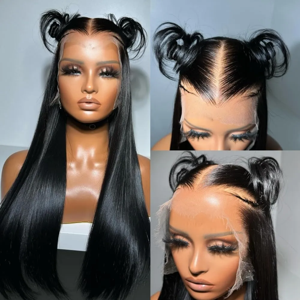 Miss Flower 250 Density Ultra-thin SKINLIKE HD Lace Wig 13x6 Full Frontal Wigs Human Hair Pre Plucked Tiny Knots Frayed Ends 20Inch 15A Grade Straight Lace Front Wigs Human Hair For Black Women