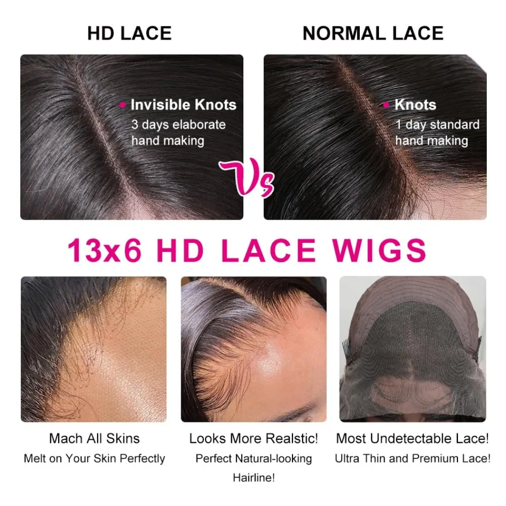 Miss Flower 250 Density Ultra-thin SKINLIKE HD Lace Wig 13x6 Full Frontal Wigs Human Hair Pre Plucked Tiny Knots Frayed Ends 20Inch 15A Grade Straight Lace Front Wigs Human Hair For Black Women