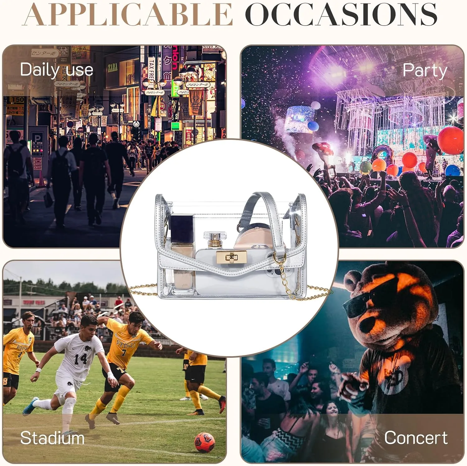 Missnine Clear Bag for Stadium Events Clear Crossbody Purse Stadium Approved Women Transparent Shoulder Bag for Concerts