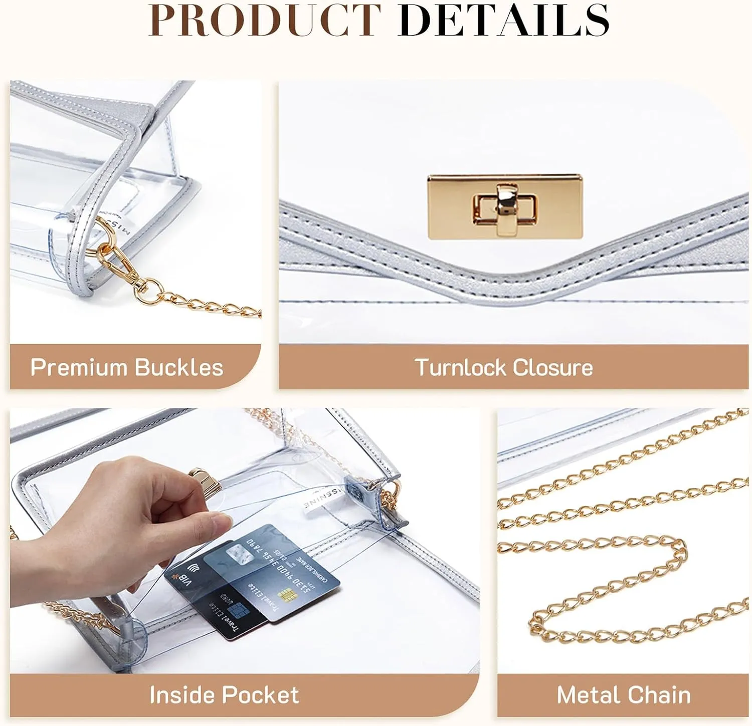 Missnine Clear Bag for Stadium Events Clear Crossbody Purse Stadium Approved Women Transparent Shoulder Bag for Concerts