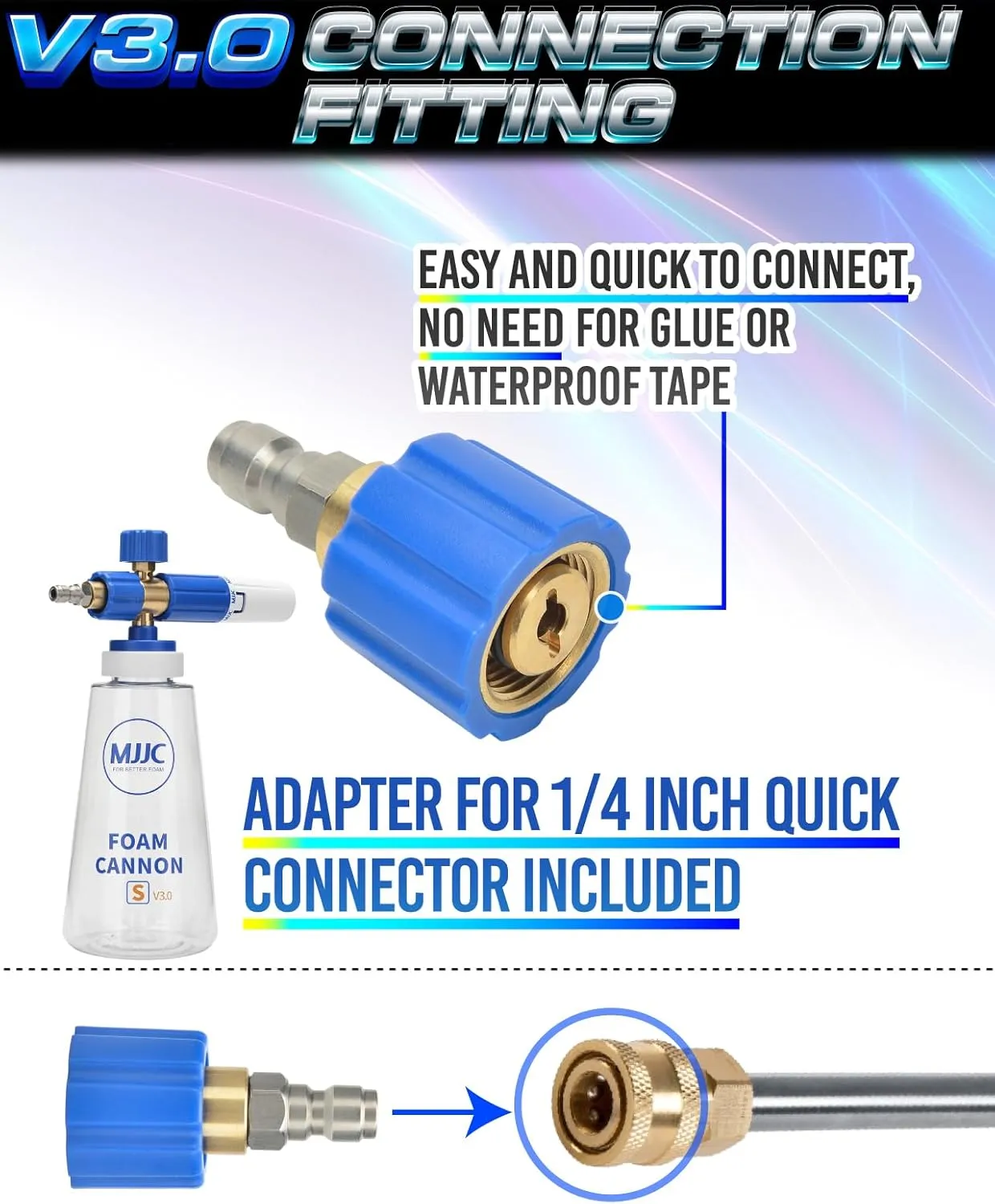 MJJC Foam Cannon Connector (Compatible with S and Pro Since V2.0) (for 1/4″ inch Quick Release Connection(Blue Color Version))