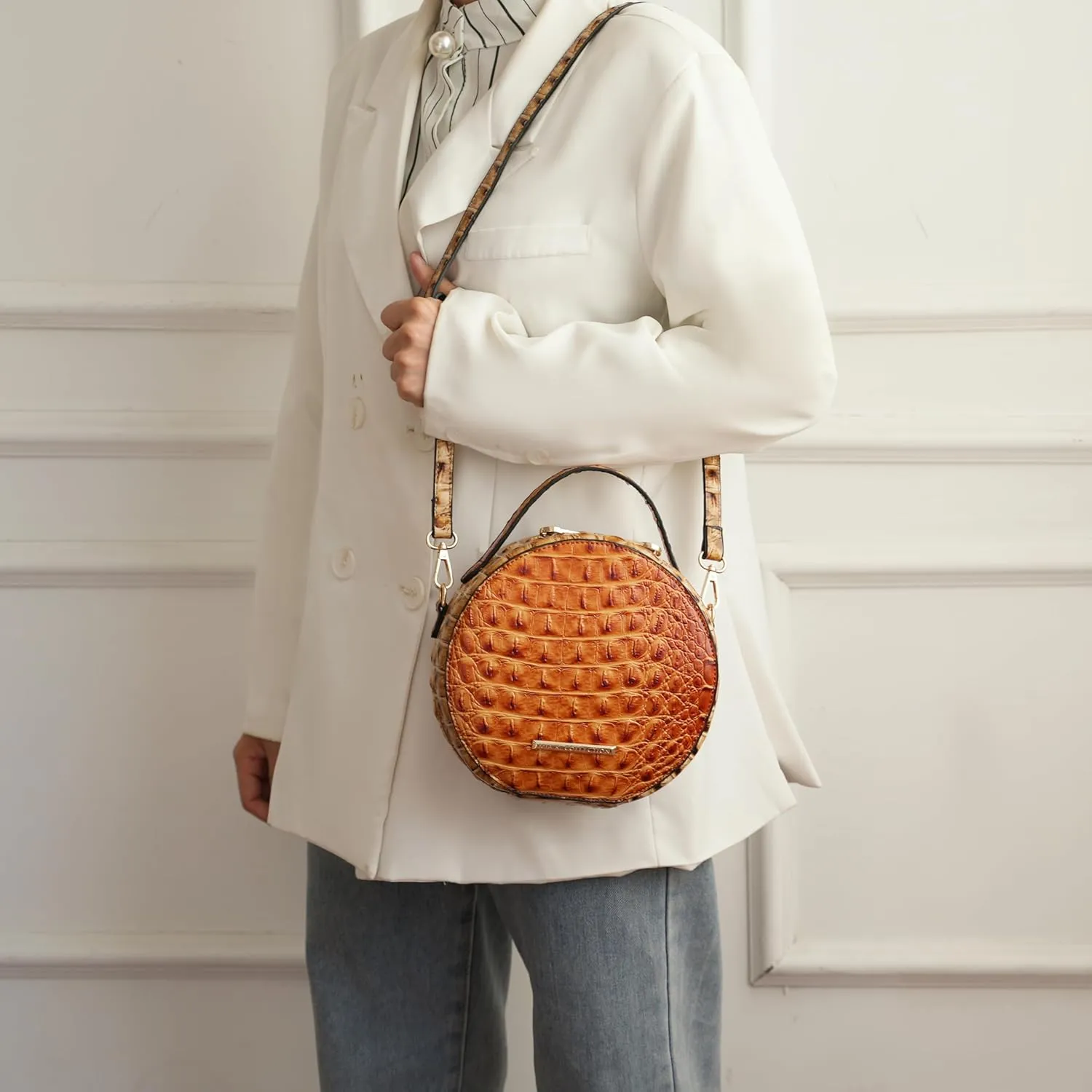 MKF Collection Round Bag for Women, Vegan Leather Circle Crossbody Bag Shoulder Purse by Mia K