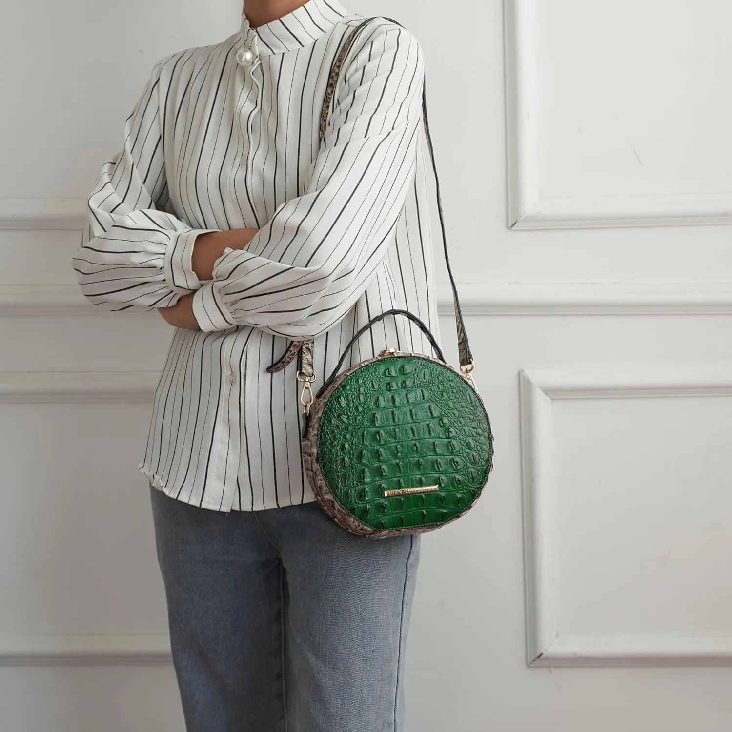 MKF Collection Round Bag for Women, Vegan Leather Circle Crossbody Bag Shoulder Purse by Mia K