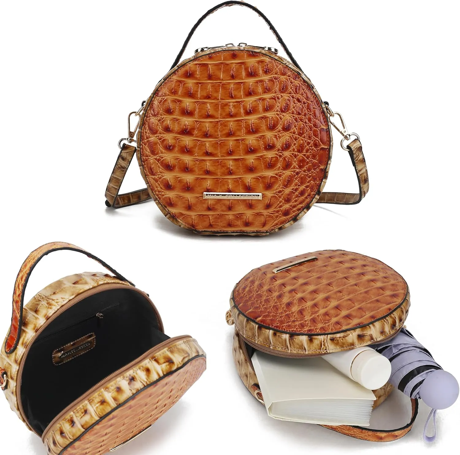 MKF Collection Round Bag for Women, Vegan Leather Circle Crossbody Bag Shoulder Purse by Mia K