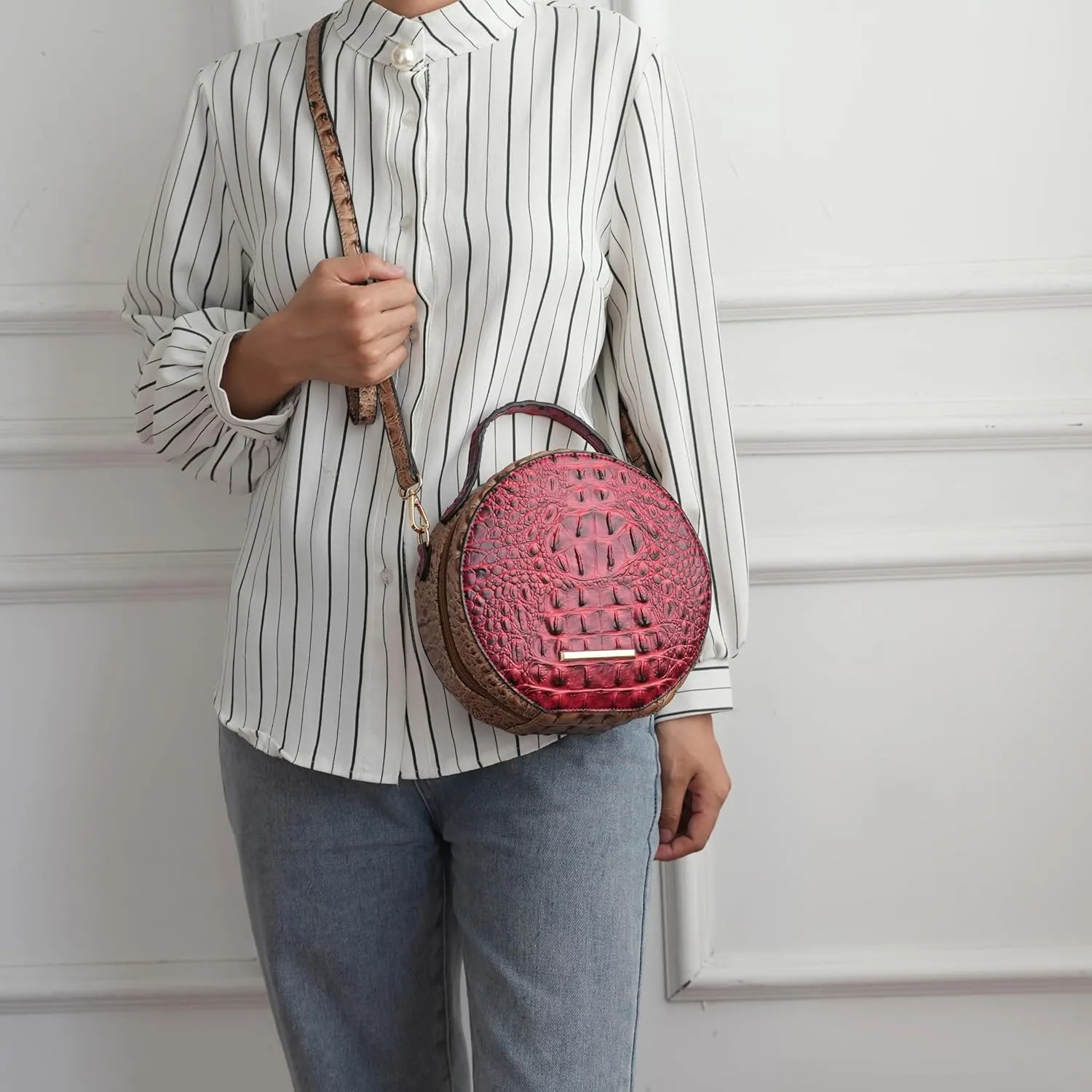 MKF Collection Round Bag for Women, Vegan Leather Circle Crossbody Bag Shoulder Purse by Mia K