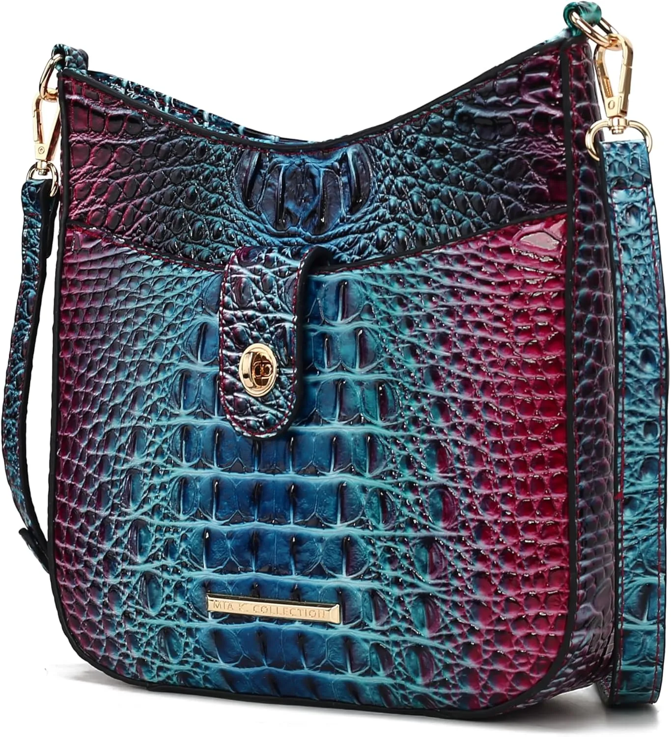 MKF Collection Women Shoulder Bag, Gradient Rainbow Crocodile Embossed Vegan Leather Handbag Purse by Mia K