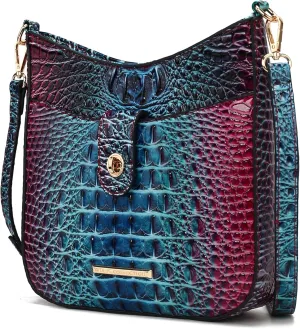MKF Collection Women Shoulder Bag, Gradient Rainbow Crocodile Embossed Vegan Leather Handbag Purse by Mia K