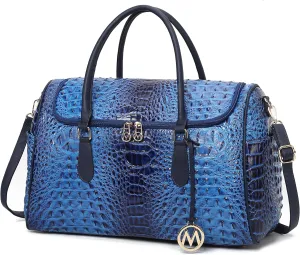 MKF Collection Women’s Duffle Bag Crocodile Embossed Vegan Leather Fashion Weekender Carry-On Travel Handbag Navy Blue by Mia K