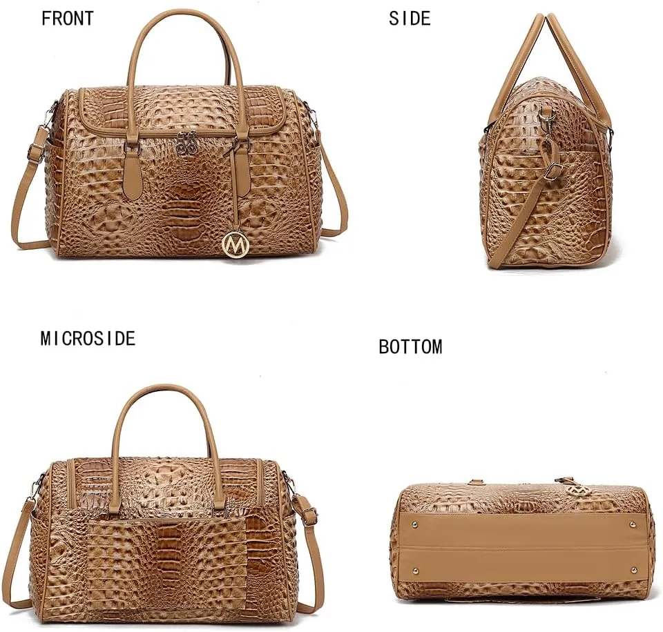 MKF Collection Women’s Duffle Bag Crocodile Embossed Vegan Leather Fashion Weekender Carry-On Travel Handbag Navy Blue by Mia K