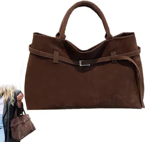 Modavo Vintage Suede Tote Bag, Women's Large Brown Suede Handbag with Top Handles