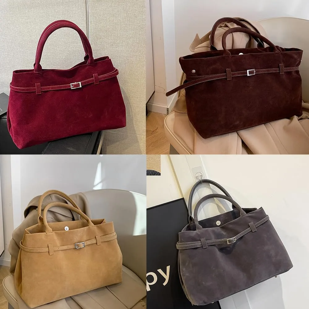 Modavo Vintage Suede Tote Bag, Women's Large Brown Suede Handbag with Top Handles