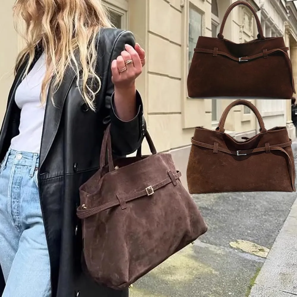 Modavo Vintage Suede Tote Bag, Women's Large Brown Suede Handbag with Top Handles