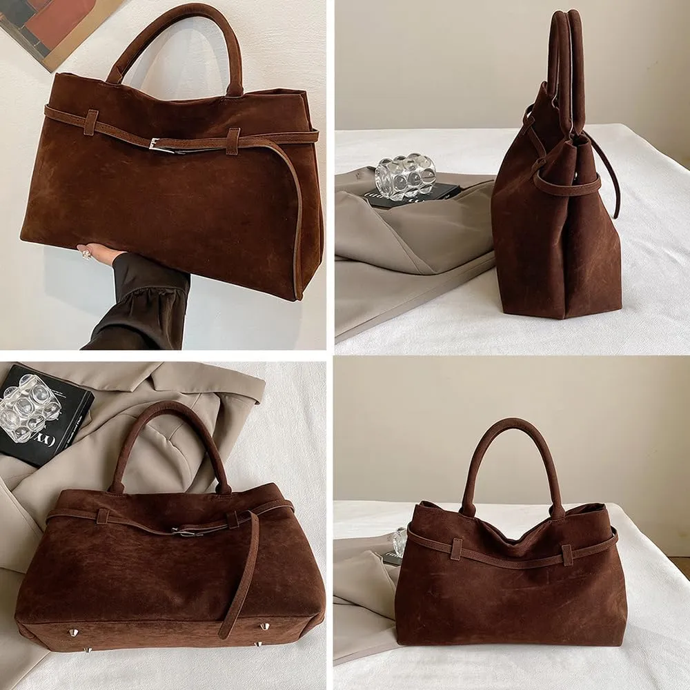 Modavo Vintage Suede Tote Bag, Women's Large Brown Suede Handbag with Top Handles
